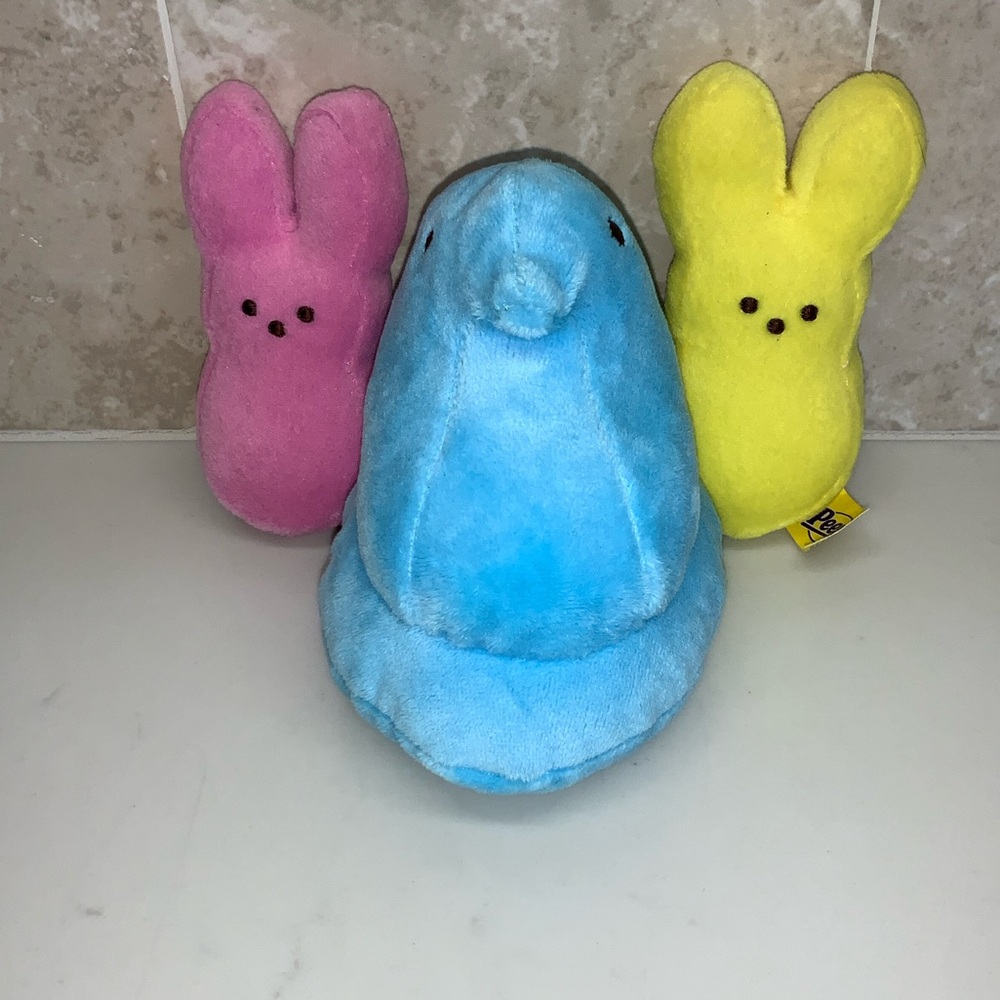 Peeps Plush Stuffed Animals Set -Blue, Pink, Yellow For Spring and Easter Basket - Picture 6 of 11